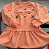 出口日本原单 la**橘黄色 草莓刺绣 纯棉柔软 中长款女童卫衣童装