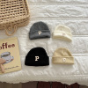 ins韩版简约字母p标婴儿针织，毛线套头帽，秋冬小宝宝帽子保暖瓜皮帽