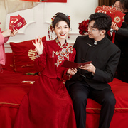 酒红色敬酒服新娘旗袍，小个子订婚礼服，连衣裙中式结婚高级感改良女