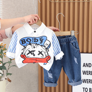 男童春装套装2024宝宝洋气衬衫，两件套1一3岁婴儿童春秋帅气潮