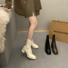巨舒服！韩国小众设计方头粗跟短靴女中跟英伦弹力靴瘦瘦靴裸靴女