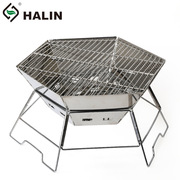 户外野餐烧烤架便携不锈钢，烧烤炉六边形折叠烧烤架，六角木炭炉