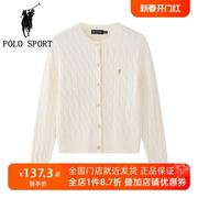 POLO SPORT女士纽花圆领针织开衫秋上衣保罗纯色绞花毛衣外套