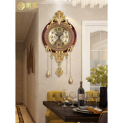欧式纯铜时钟挂钟客厅家用钟表大号北欧实木静音时尚创意大气挂表