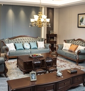 美式胡桃木真皮沙发组合客厅，家具乡村小户型欧式全实木皮艺沙发