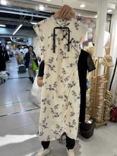 名媛风新中式高腰旗袍连衣裙女夏季高级感气质，修身半袖印花中长裙