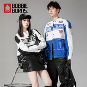 bobbieburns美式赛车服女春秋季两穿式，外套潮牌蓝白棒球服夹克男