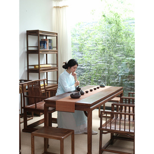 徽州木府老榆木茶桌椅组合新中式茶台实木茶道桌家用原木餐桌