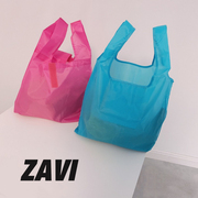 ZAVI 玫粉红色蓝色购物袋 多巴胺彩色好心情收纳袋逛超市手提环保