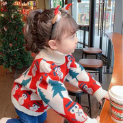 女童加绒加厚套头毛衣儿童装秋装冬季宝宝洋气针织衫打底上衣