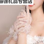 新娘手套结婚蕾丝仙美花朵白色女薄款春夏拍照韩式婚纱手舒影
