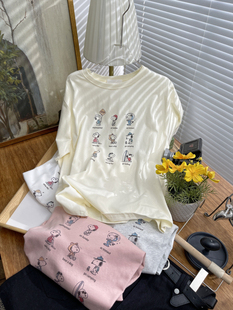 韩版时尚减龄范卡通(范，卡通)宽松字母短袖，t恤女夏2024百搭休闲上衣