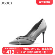 jooc玖诗尖头高跟鞋女秋冬中国结气质细跟单鞋宴会小码8911