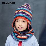 卡蒙6-9岁女孩护耳套头帽，双层冬天针织，帽子围脖两件套装加绒保暖