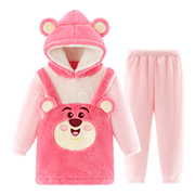 迪士尼草莓熊儿童加绒套装秋冬加绒加厚卫衣两件套童装甜美穿搭女