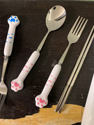久物 3件套送盒可爱猫爪勺叉筷套装环保餐具外带餐具礼物
