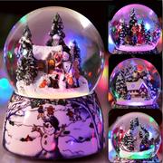 礼物水晶球音乐盒八音送圣诞下雪屋节创意生日自动飘雪彩灯发光日