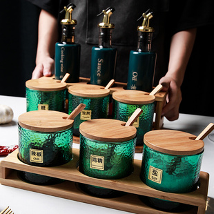 日式厨房调料盒套装油瓶组合装家用双层陶瓷盐罐调料瓶调味罐家用