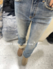 浅色复古窄版直筒牛仔裤，女2023冬季款窄版阔腿裤，高腰显瘦拖地长裤