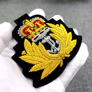 英国皇家金属丝帽徽海军学院风船锚毛呢大衣徽章布贴道具