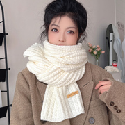 白色围巾女冬季高级感2023韩系毛线针织日系纯色，围脖长款保暖