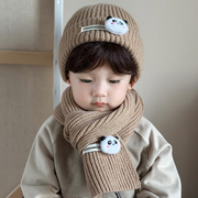 宝宝帽子围巾两件套冬季男童毛线帽女童针织帽套装儿童帽秋冬男孩