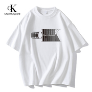 charmkeyword短袖男t恤2024美式夏季体恤，白色纯棉宽松上衣5