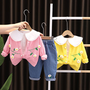 女宝宝春装套装2023韩版儿童针织，外套洋气1一3岁半女童三件套