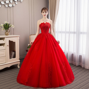 婚纱礼服2023红色婚纱新娘，公主梦幻花苞，抹胸秋夏季高腰纱裙女