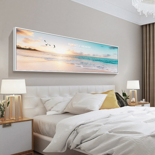 床头画卧室装饰画现代简约温馨客厅挂画房间，大海风景酒店壁画壁画