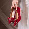 红色婚鞋冬季女秀禾服新娘鞋2023年中式小众，不累脚结婚高跟鞋