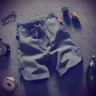 短裤男士亚麻五分裤，夏季宽松大码沙滩裤，外穿休闲大裤衩5分运动裤