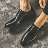 时尚潮流英伦男士尖头皮鞋系带商务休闲单层皮透气发型师潮鞋