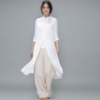 原创设计原时棉麻，宽松显瘦白色中式立领长衫，旗袍款禅茶服瑜伽