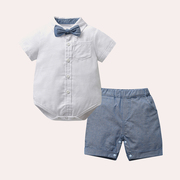 男宝宝夏装短袖套装纯棉小童帅气洋气婴儿时尚绅士两件套男童衣服
