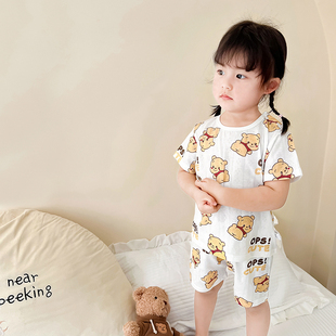 竹纤维儿童套装1宝宝睡衣夏季薄款男童短袖家居服3-5岁卡通空调