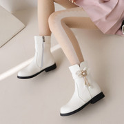 韩版平底少女学生小皮鞋，花朵串珠公主萝莉软妹洛丽塔，短靴百搭白色