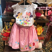 香港迪士尼 Q版米奇米妮城堡 女童可爱卡通短袖裙 T恤短裙套装