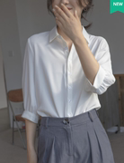韩国雪纺白衬衫女夏高级感洋气设计感小众，衬衣气质面试正装上衣