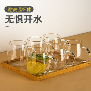 玻璃杯家用套装高硼硅茶杯，透明水杯耐高温办公室带把水杯家庭待客