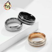 跨境亚马逊双槽钨钢，镶嵌冰丝戒指结婚求婚男女，简约钨金情侣对戒