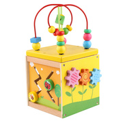 木制益智玩具多功能四面，绕珠百宝箱宝宝串珠婴幼儿童，形状配对玩具