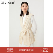 YINER音儿女装夏季无袖系带收腰西装领衬衫