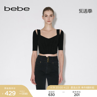 bebe秋冬系列心型领短款设计感中袖针织衫330402
