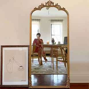 法式复古全身镜家用中古玄关穿衣镜壁挂墙欧式雕花客厅卧室落地镜