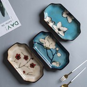 日式鱼盘家用大号蒸鱼盘子手绘陶瓷装鱼盘创意菜盘早餐盘