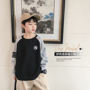 小二班男童春秋装卫衣2023韩版拼色卡通儿童t恤长袖男孩上衣