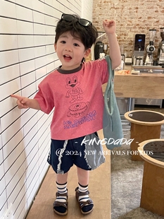 kingdada韩系童装男童t恤纯棉2024夏季男孩，儿童衣服半袖夏装