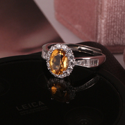 天然彩宝黄水晶戒指，女轻奢时尚小众设计高级感s925纯银镶嵌宝石