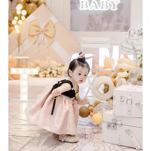 女宝宝2023周岁礼服生日，布置儿童纱裙，肩带派对百日宴会公主裙